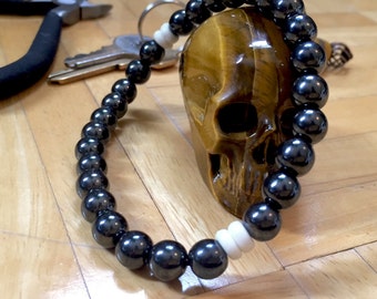 men's hematite & bone bracelet