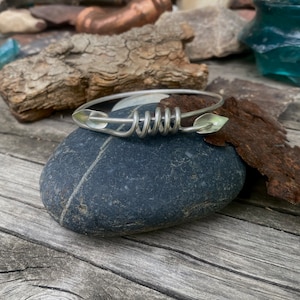 sterling silver bangle with spiral leaf design handmade