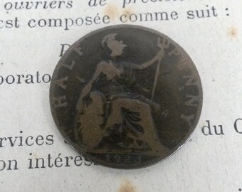 1923 Bronze Half Penny Coin – Collectible Foreign Currency