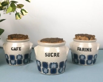 Lot 5 pots cuisine vintage porcelaine Céranord France – Sucre Farine Café Thé Poivre - Décoration