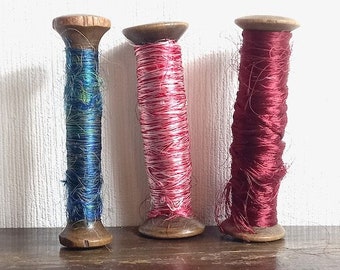 3 Antique Wooden Thread Spools: Haberdashery Decor Set
