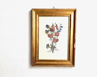 Gold Framed Botanical Wall Art - Floral Picture Framed - Flower - Butterfly - Vintage Gold Framed Bouquet Picture