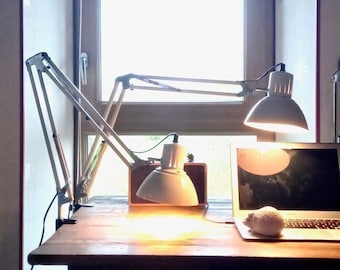 Set of 2 BeigeWhite Architect's Lamps - Retro Desk Light - Extendable Reading Light - White Table Light - Clamp Light - 2 Articulated Lights