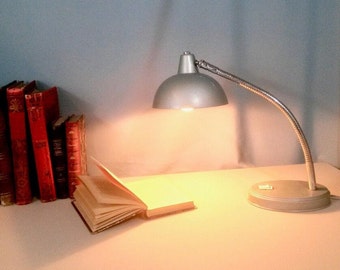 1940s Desk Lamp - Industrial Table Lighting - Metal Chrome Gooseneck - Vintage Flexible Desk Light