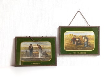 Set Antique Framed Landscape Pictures - L'Angelus - Les Glaneuses - Medieval France - French Collector Art - 1850s Art