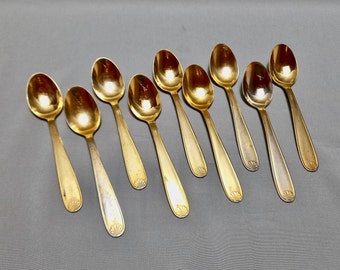 9 Distressed Gold Tone Teaspoons - Coffee Spoons - Flatware Gold - Vintage Teaspoons