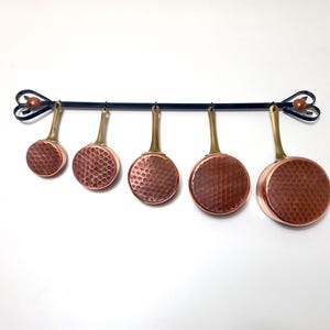 Miniature 5 Piece Copper Display Set - Copper Pots with Hanging Rack - Small Copper Hanging Set - 5 Copper Wall Display Pots Miniature