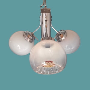 Retro melkglaslicht - ruimtetijdperklicht - grote sneeuwbalhanglamp - chroom en melkglazen bolverlichting - hanglamp met 3 witte bolletjes