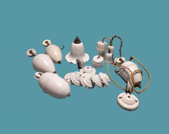 White Porcelain Rise ’n Fall Systems - Pulley Lighting Parts - Antique Up Down Lighting - Rise and Fall Light Fixtures - Light Fittings