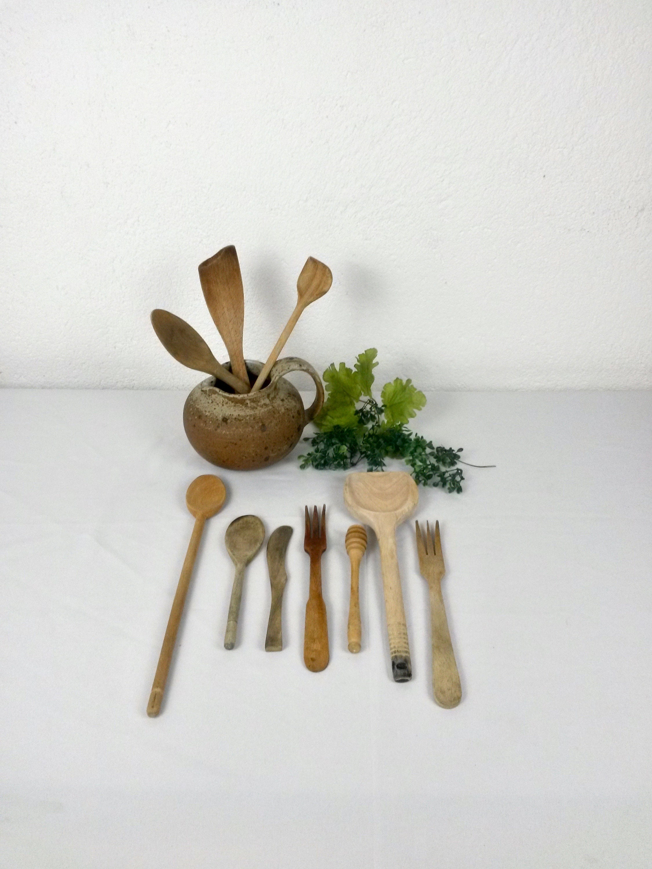 10 Lot d'ustensiles en Bois - Spatules de Cuisson Couteau à Beurre Ustensile Cuisine Français Décor 