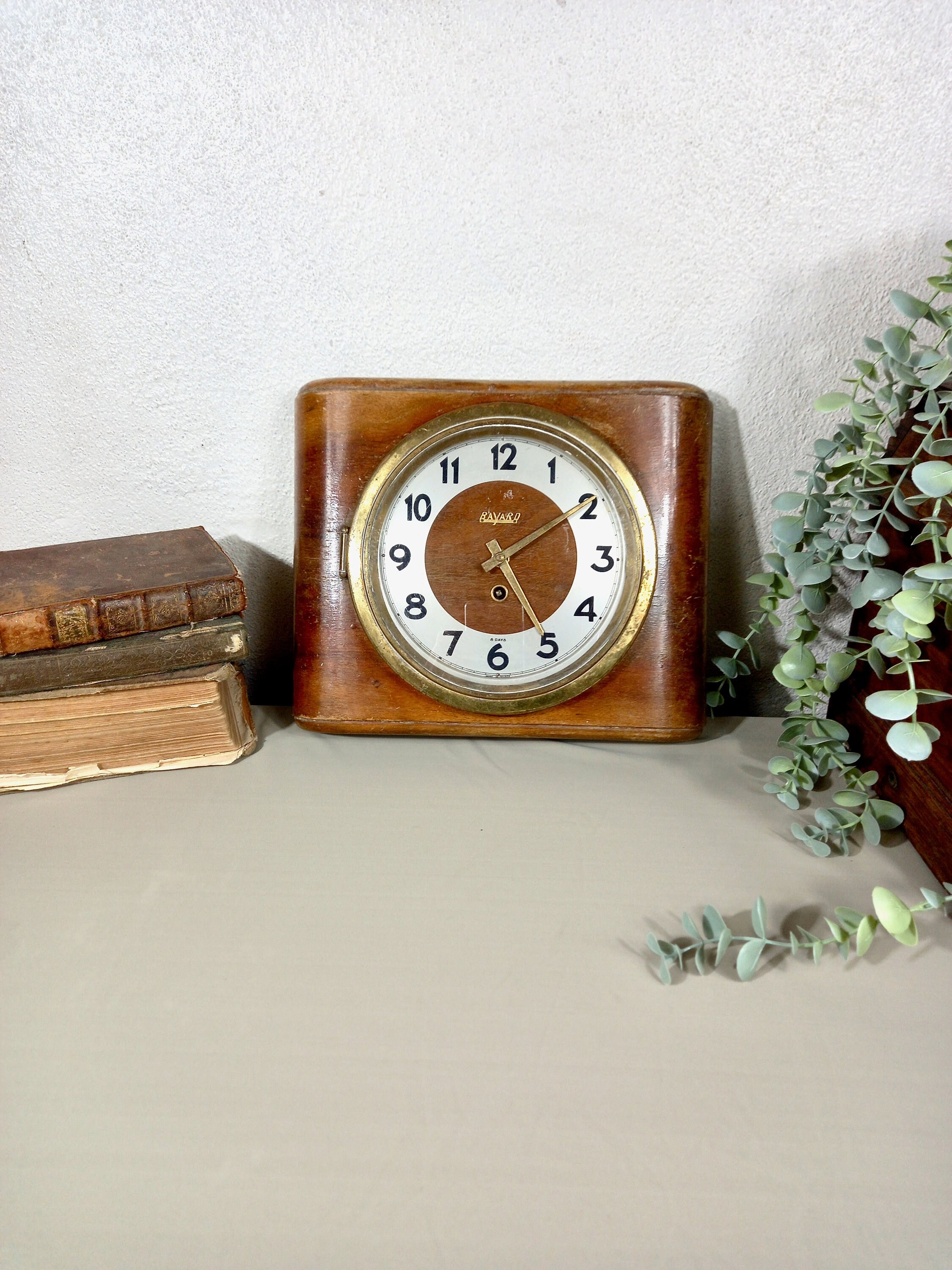 Horloge Murale en Bois Français Années 1970 - Horloge Bayard Suspendue Vintage Restauration d'horlog