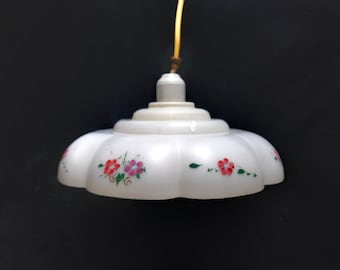 Lumapel Light Fixture - Plastic Scalloped Ceiling Light - White Floral Lighting - Retro Plastic Lampshade