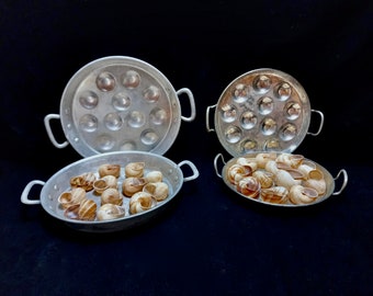 Set of Metal Snail Dishes - Escargot Plats - French Oven Dishes - French Snail Plate - Slotted Oven Dish