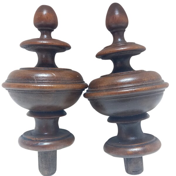 2 Wooden Finials 4.6" - Turned  Wooden Finials - Finials Vintage - French Treen - Wooden Curtain Ties - Bookends - Treen Home Improvements