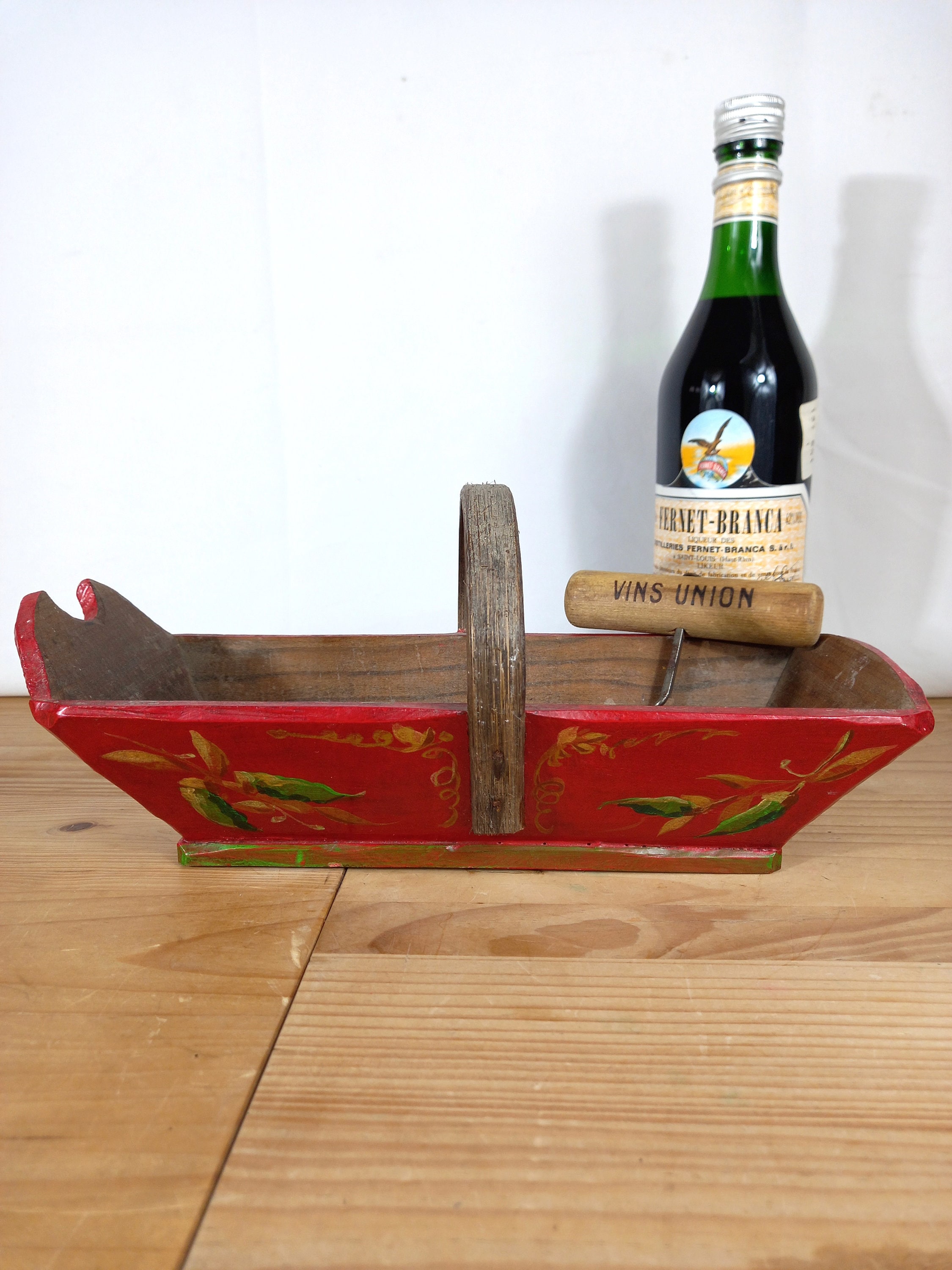 Panier à Vin en Bois - Transporteur de Peint La Main Ustensiles Service Chalet Campagne Porte-Vin et