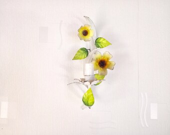 Single Floral Sconce - Yello Green Tole Light Fixture  - Flower Sconce  - Tole Lighting