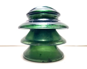 1 très grand isolateur de pylône en verre vert rare - Haute tension - Verre de pylône électrique - Décoration industrielle - Verre vert de collection