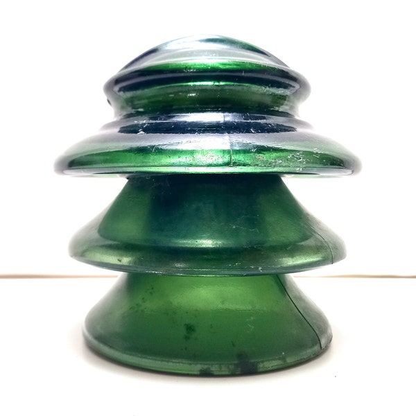 1 très grand isolateur de pylône en verre vert rare - Haute tension - Verre de pylône électrique - Décoration industrielle - Verre vert de collection