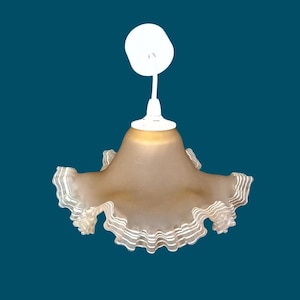 Frilly Pink Glass Pendant Light - Vintage Mid Century Lighting