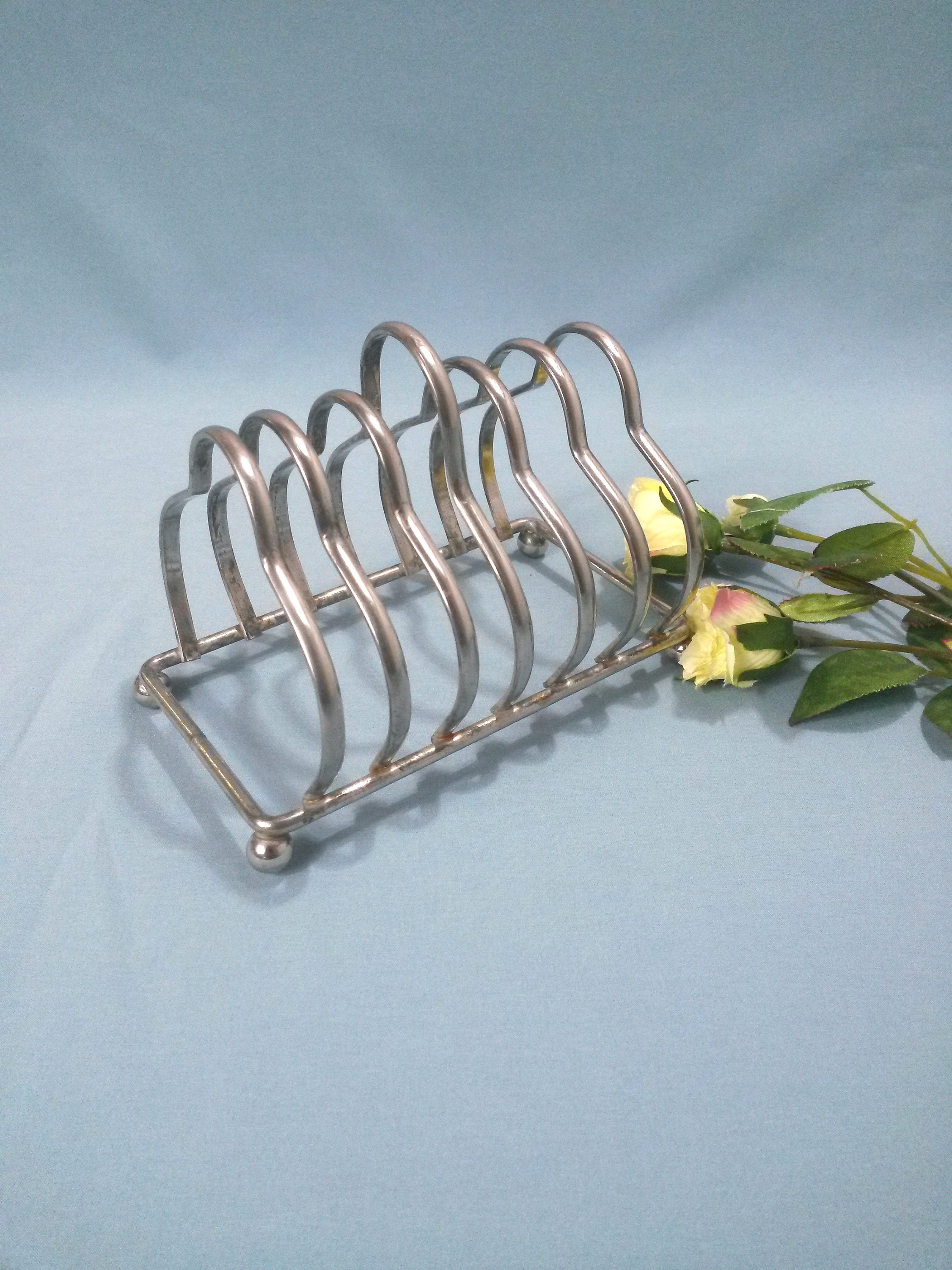 Vintage 6 Slot Silver Plated Toast Rack - Support de Lettre en Métal Plateau Petit-Déjeuner Porte-Se