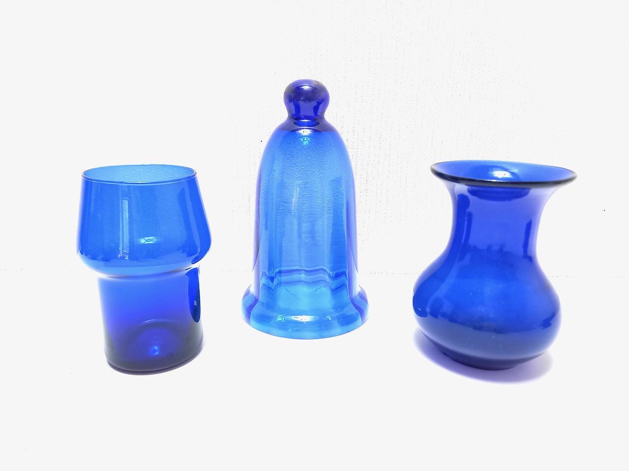 コバルトブルー ガラス製 花瓶 ボウルセット コバルトブルーガラスコレクション：花瓶、ボウル、灰皿、ベル - 13点