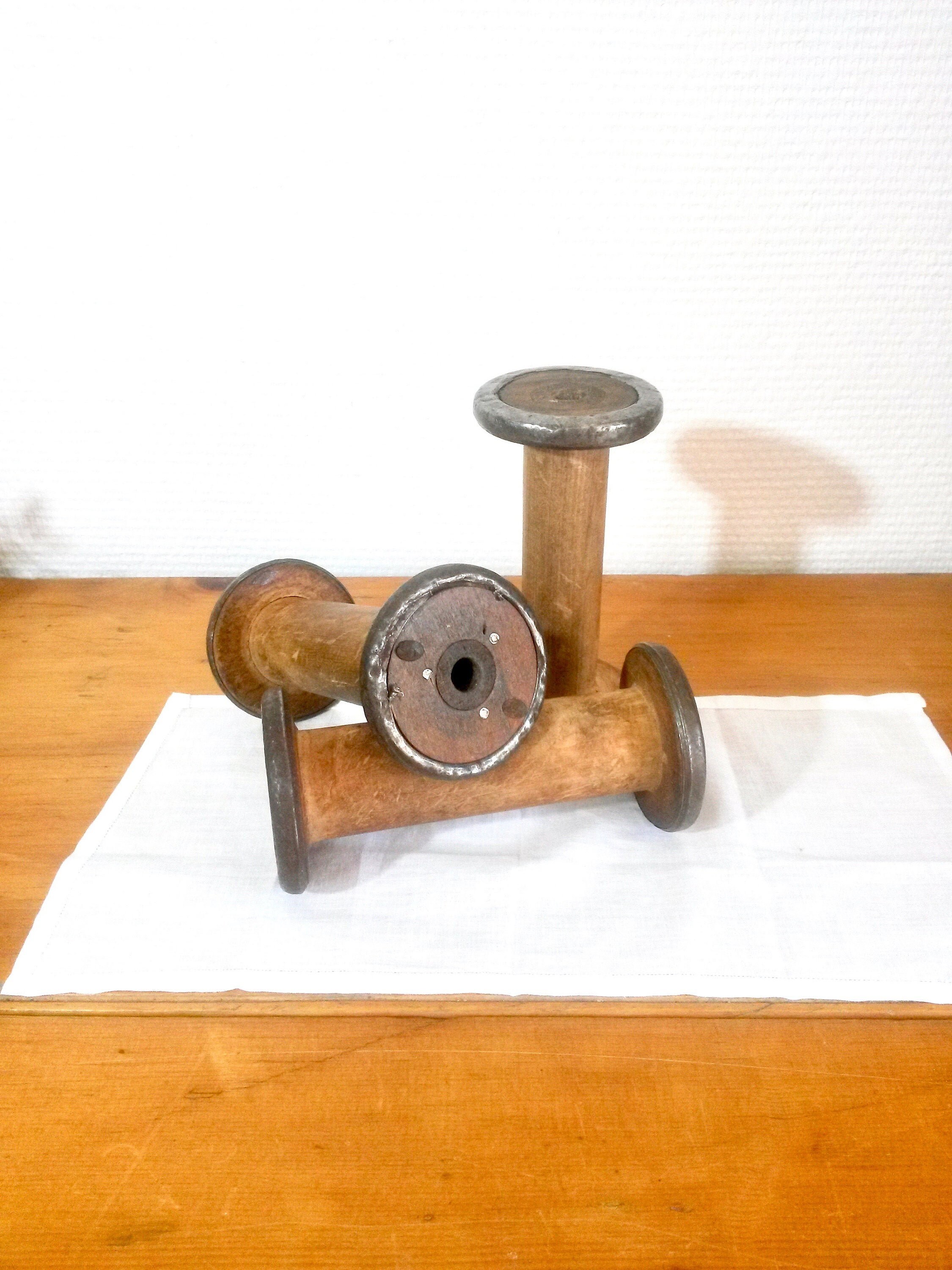 Ensemble de 3 Bobines en Bois Annelées Métal - Bobines France Coton Larges Fil Vintage