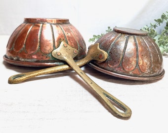 Set of 2 Antique Copper Mould Pots - Copper Display Pots - Aspic Jelly Copper Mould Pans - Farmhouse Copper