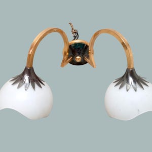 Dual Milky Glass Sconce - Mid Century Wall Lighting - Gold Grey Wall Sconce - Elegant Lighting Vintage