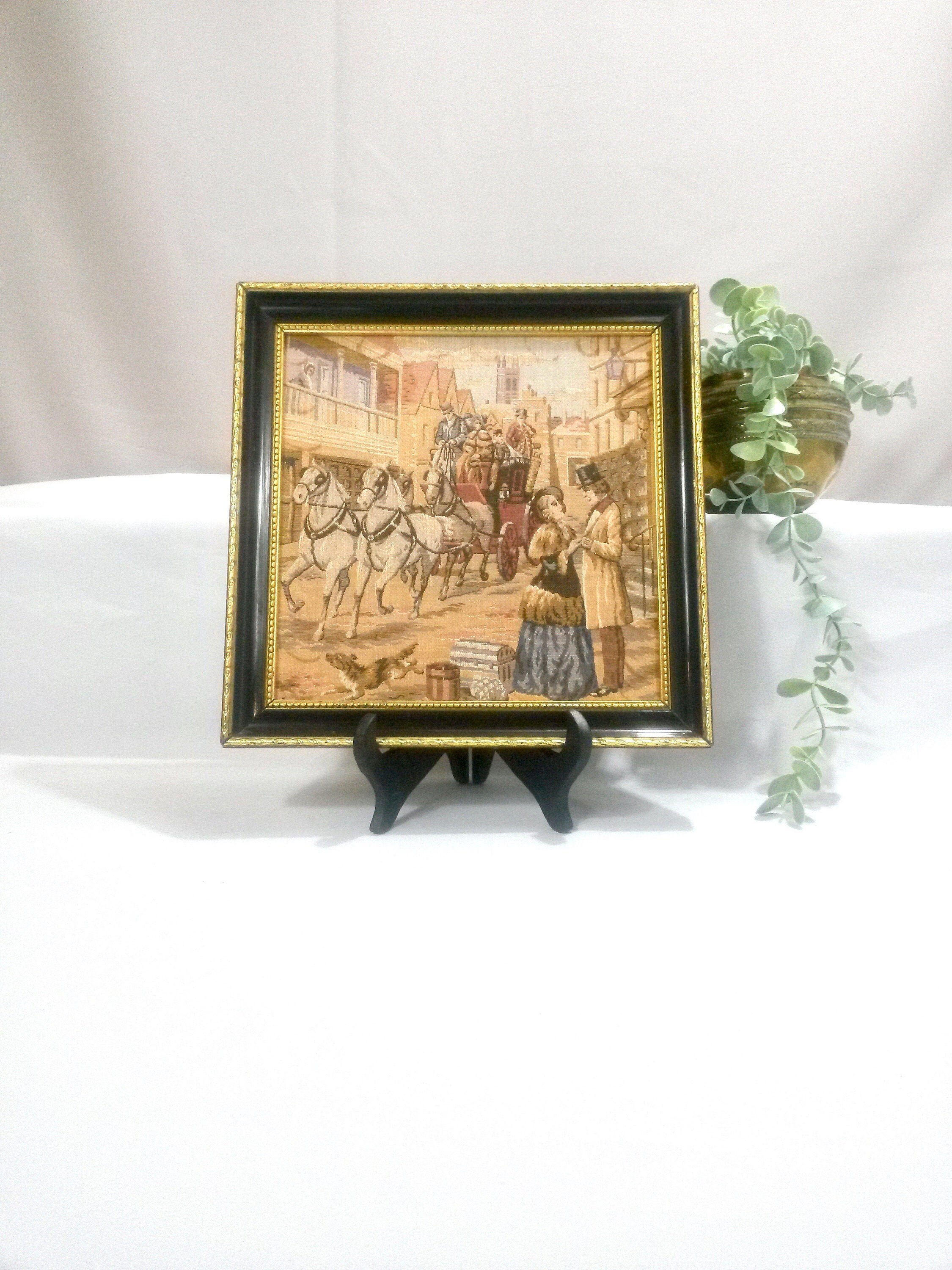 Tapisserie Encadrée France - Repro 1800S City Life Vintage Tapisserie Cheval &calèche