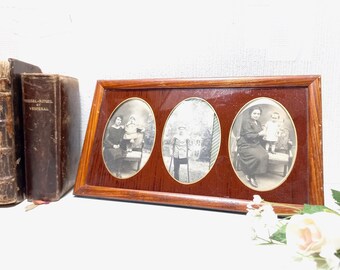 Antique Table Frame with 3 Oval Inserts - Triple Oval Picture Frame - Family Portrait Frame Landscape