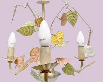 Floral Tole Chandelier: Pastel Floral Pendant Lighting