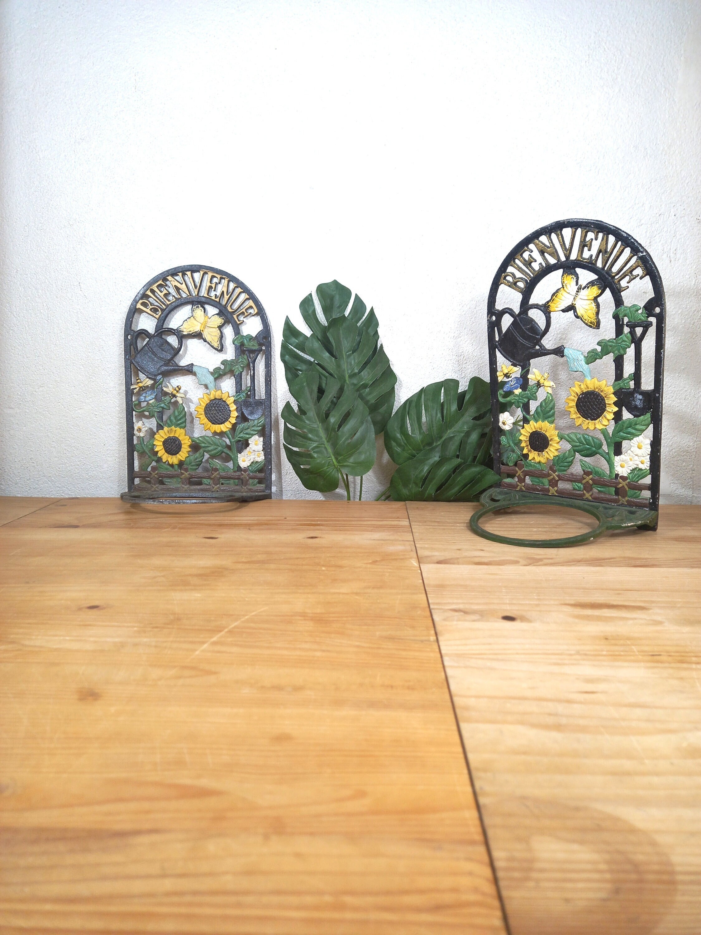 Français Iron Welcome Decor - Support de Jardin en Fer Plantes d'extérieur Parapluie