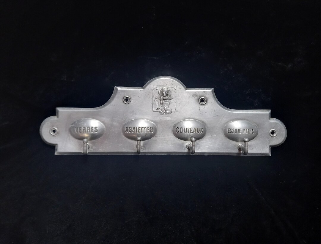 French Aluminium Hook Rack 4 Hook Kitchen Rack 1970s Wall Hook Board
