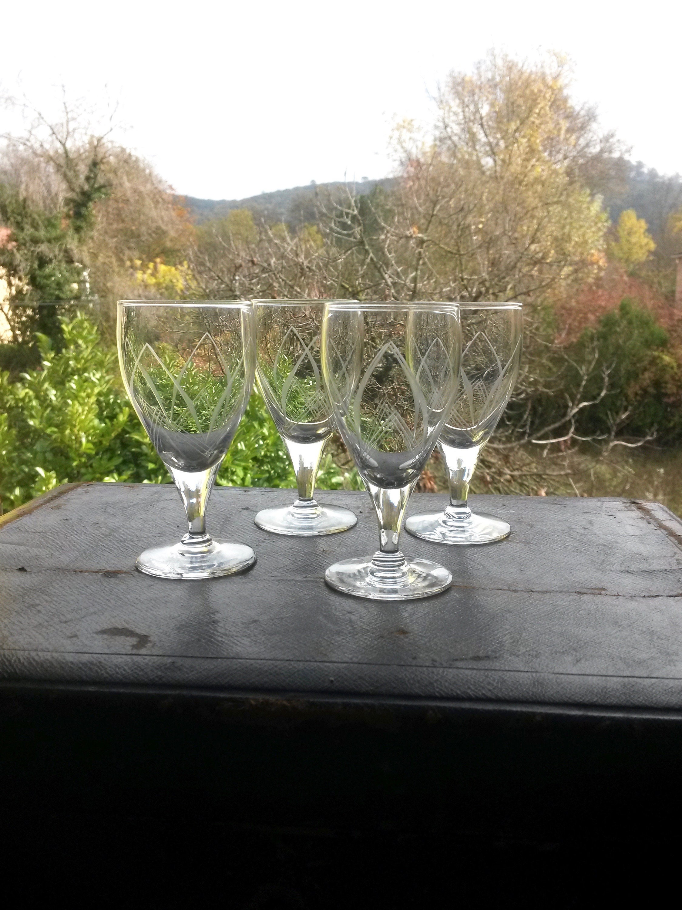 4 Verres à Liqueur Antique - Verre Boire Roues en Cuivre Petits Vin France Vaisselle Fin