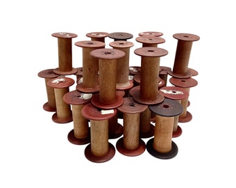 Set of 4 Vintage French Wooden Thread Spools: Industrial Bobbins
