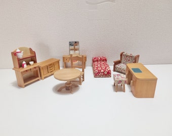 10 Wooden Piece Dolls House Interiors - Miniature 1960s Furniture Lot - Vintage Dollhouse Supplies