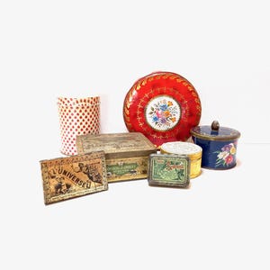 Vintage French Storage Tins - Antique Display Boxes, Lot of 7