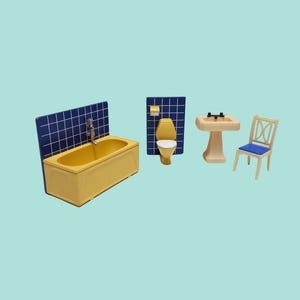 Dolls House Bathroom - Miniature Furniture Lot - Vintage Dollhouse Interiors - Miniature Toilet Sink Bath