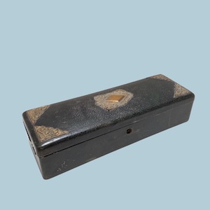 Leather Victorian Glove Box - Antique Vanity Box - Victorian Accessories - Leather Velvet Lined Glove Box