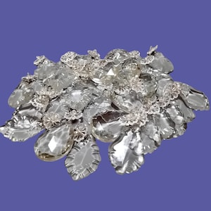 Antique Cut Glass Chandelier Drops: Elegant Crystal Flowers, Set of 37