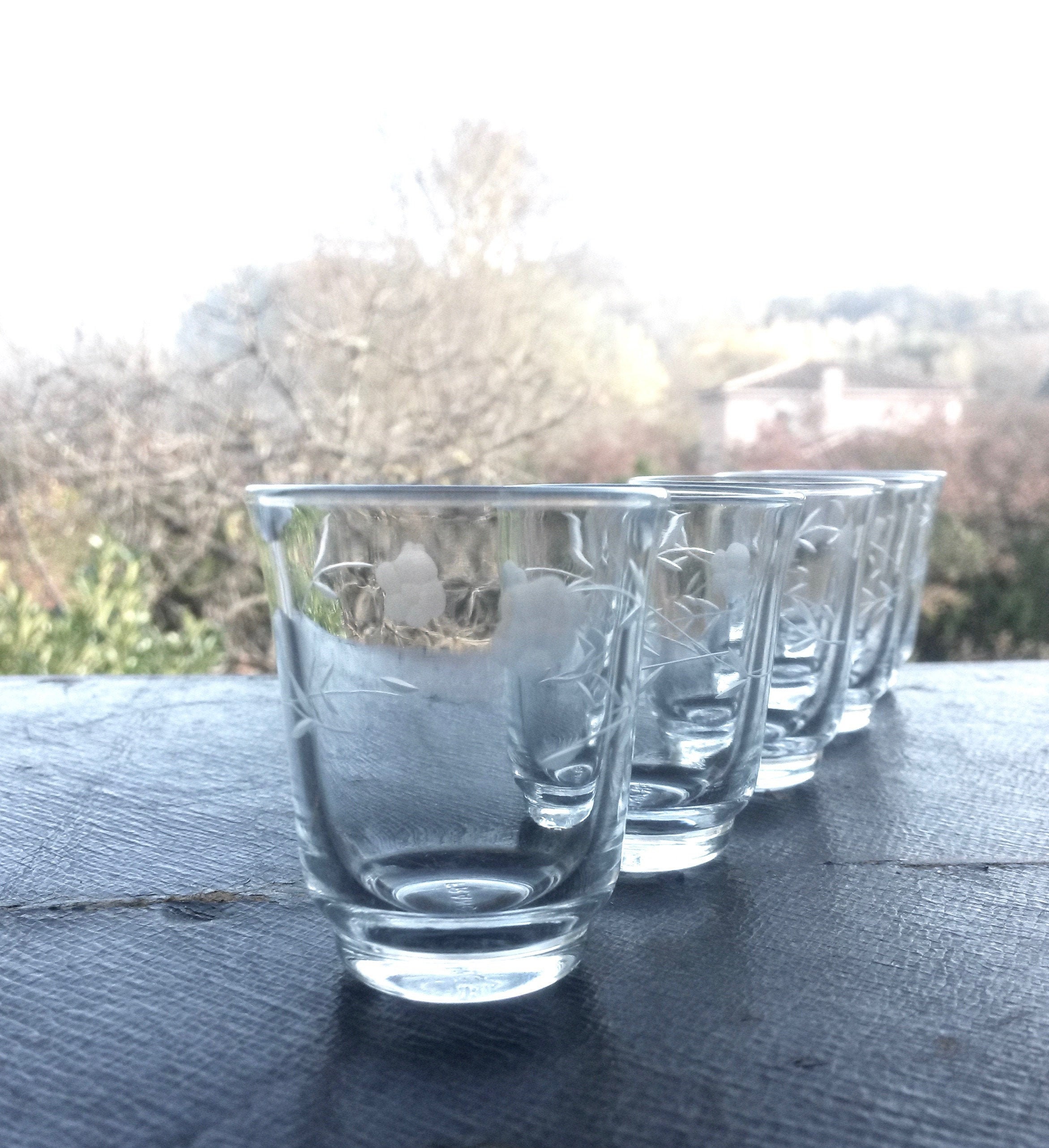 5 Français Shot Glasses - Vintage Verre à Roues en Cuivre France Vaisselle