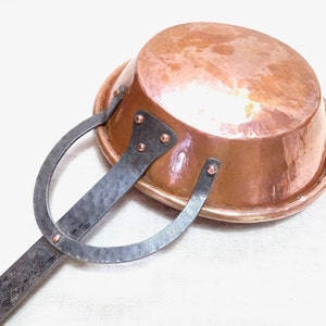 Antique Copper Pan: Hand-Hammered Iron Handle, French Farmhouse Decor