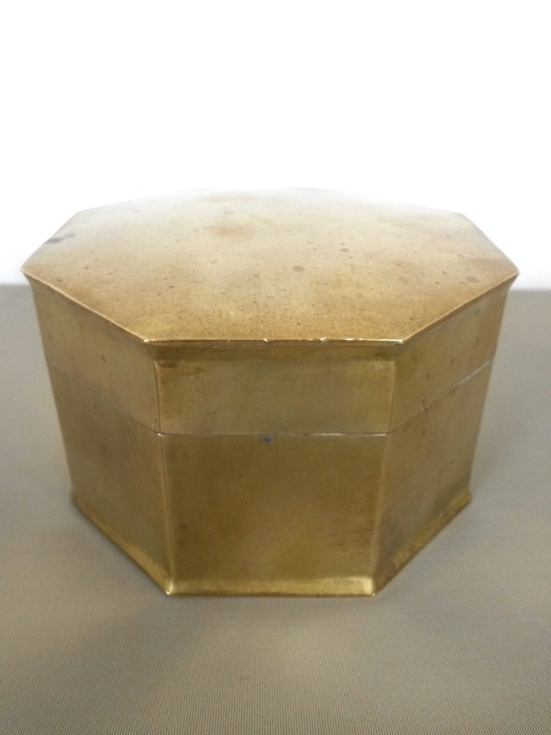 Octagonal Brass Box Hinged Gold Storage Chest Gold Tone Etsy