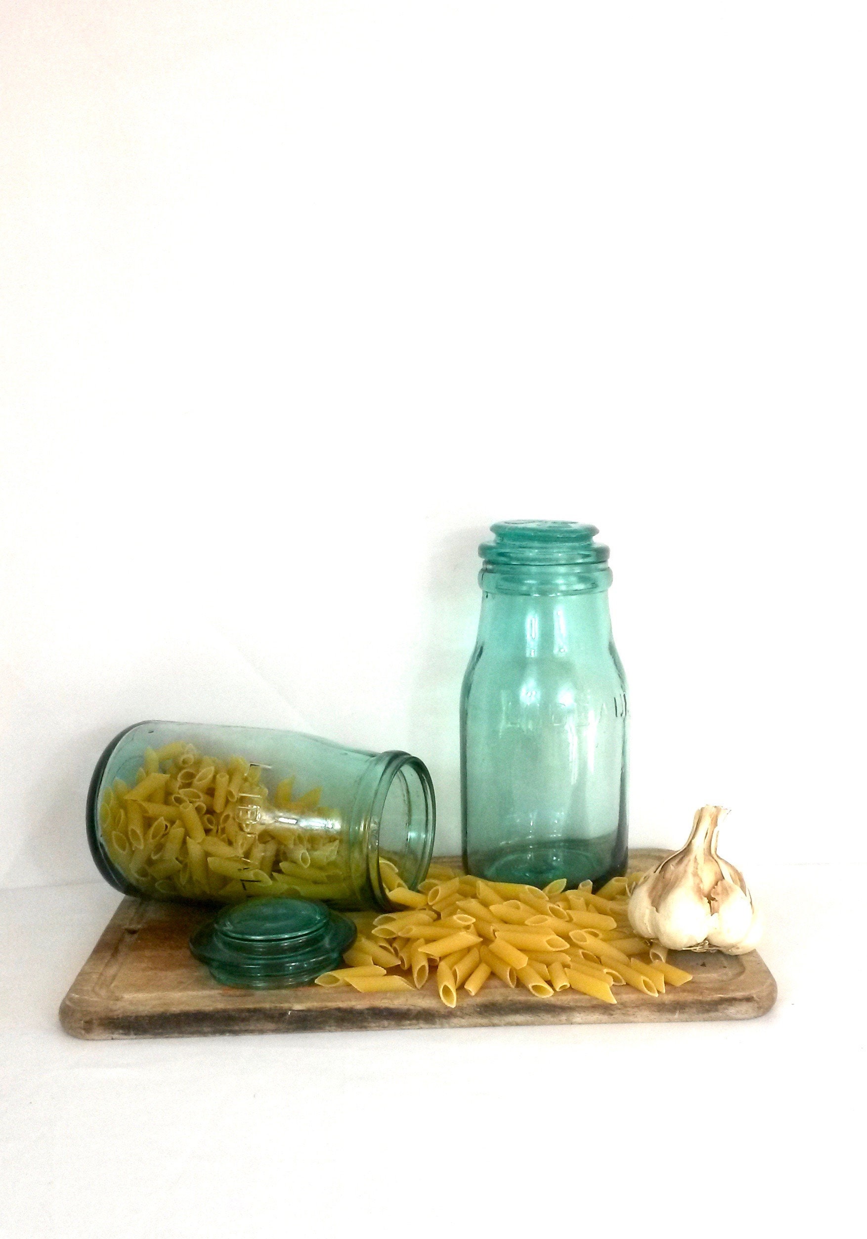 2 Pots en Verre Vert - Français Jars de Cuisine Épais L'ideale Food Storage Vintage