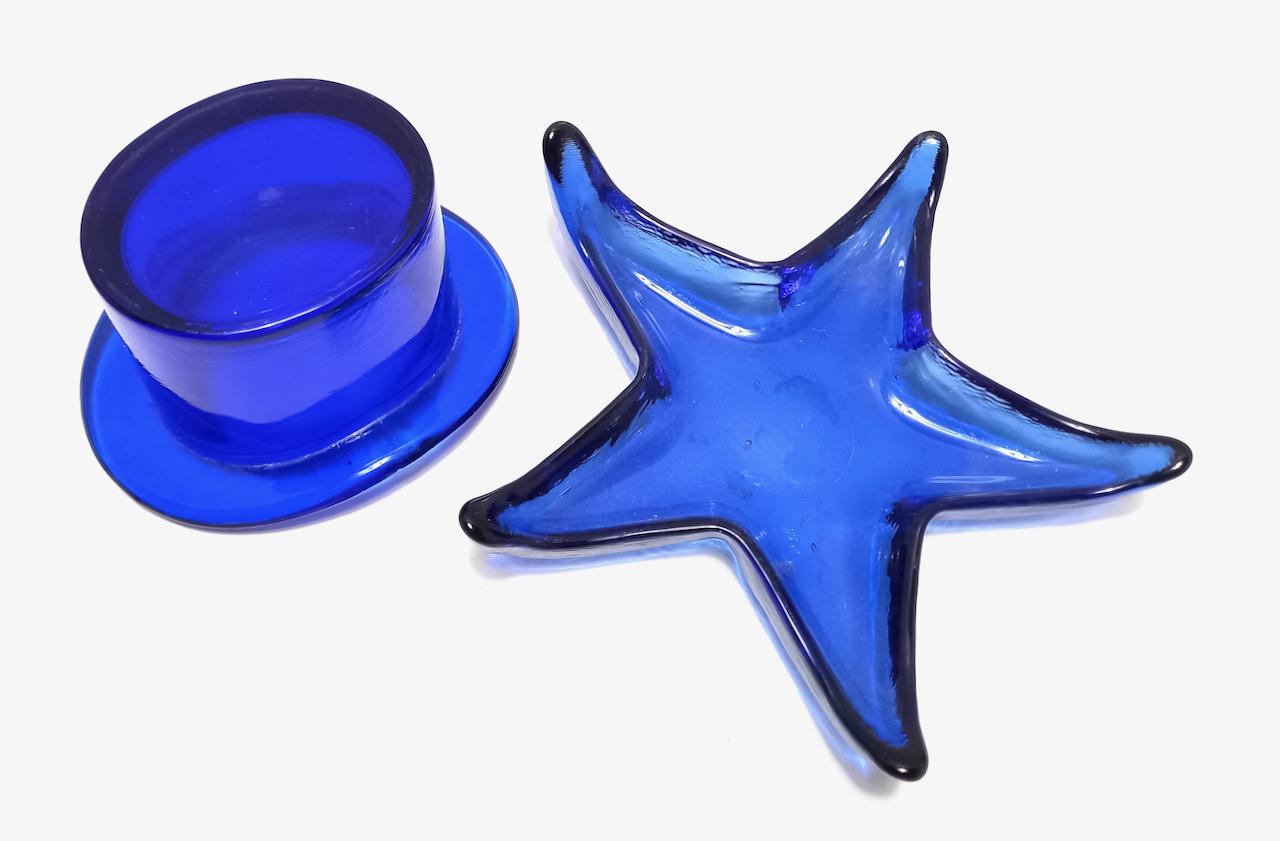 コバルトブルーガラスコレクション：花瓶、ボウル、灰皿、ベル - 13点