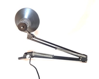 Vintage Italian Black Articulated Clamp Lamp: Extendable Architect Light