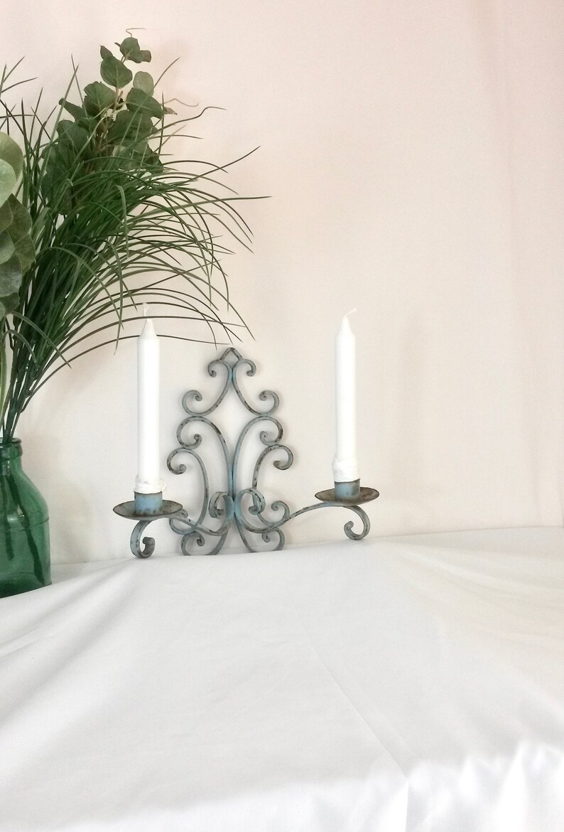 Iron Wall Sconce Candle Holders Blue Dual