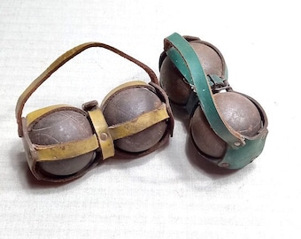 French Pétanques Boules - Metal Balls - Pair of French Boules in Leather Carrier - Pétanques Set Vintage