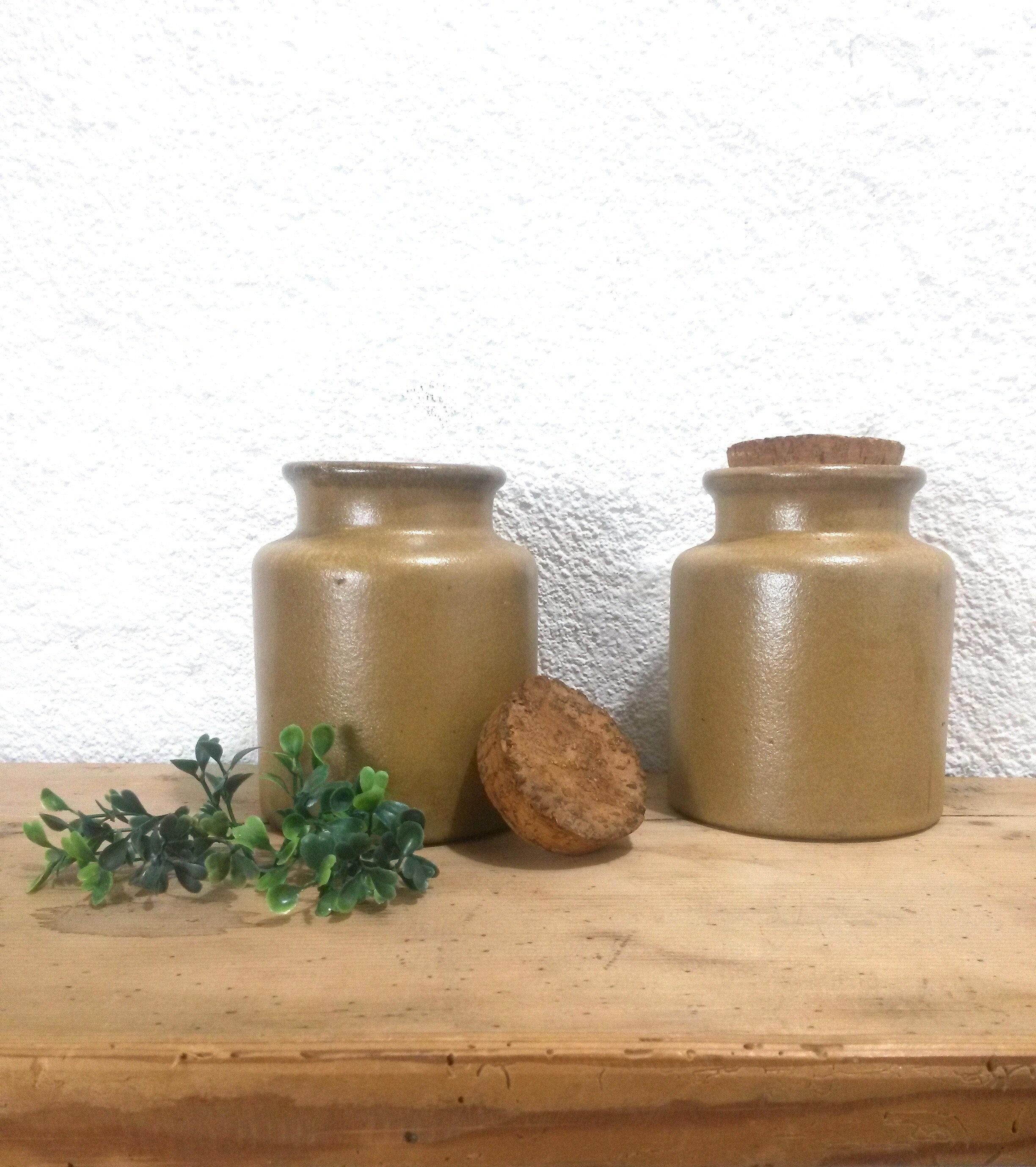 Ensemble Français Pots de Moutarde Traditionnels - en Grès avec Couvercles Liège Café Sucre Cuisine 