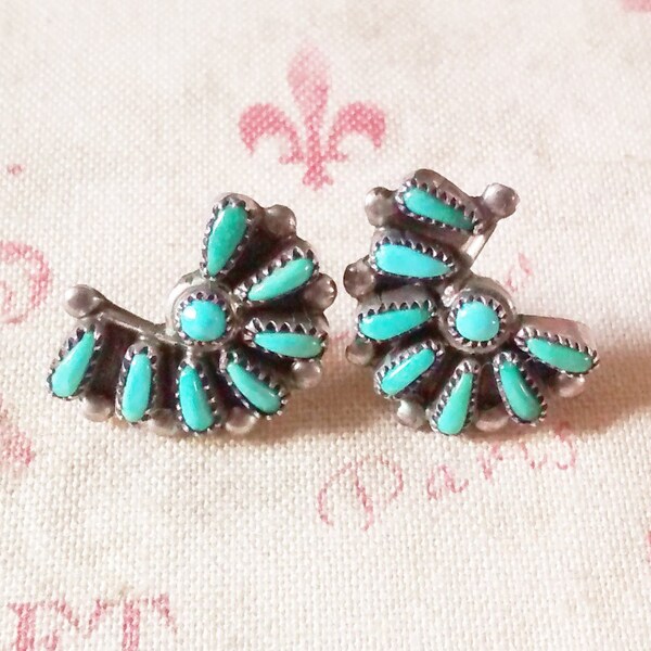 Silver Turquoise Earrings, Vintage Stud Earrings, Navajo, Mexican